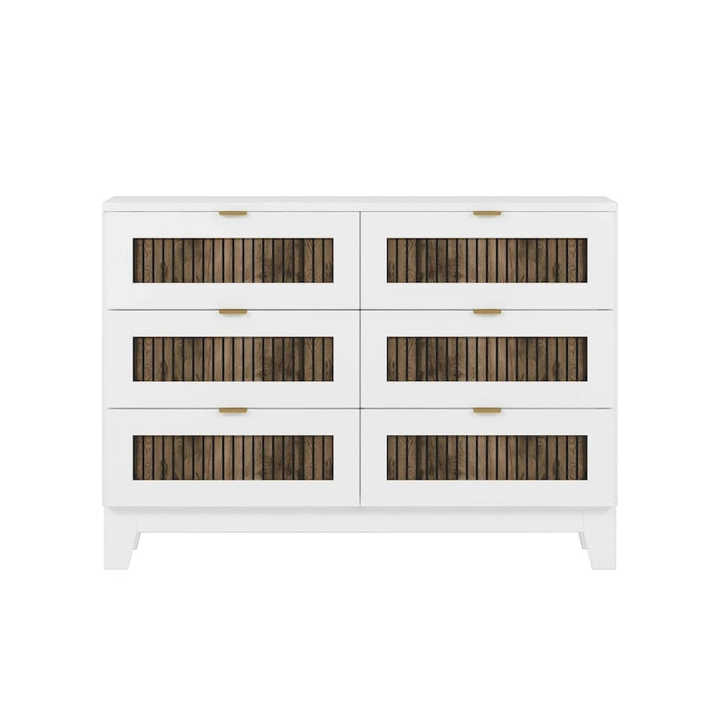 Ensembles de chambre à coucher 4 pièces, lit plateforme Queen Size style ferme avec décoration en lattes de bois, table de chevet et commode de rangement
