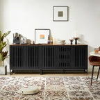 Meuble de rangement vintage à lattes rayé avec étagère réglable