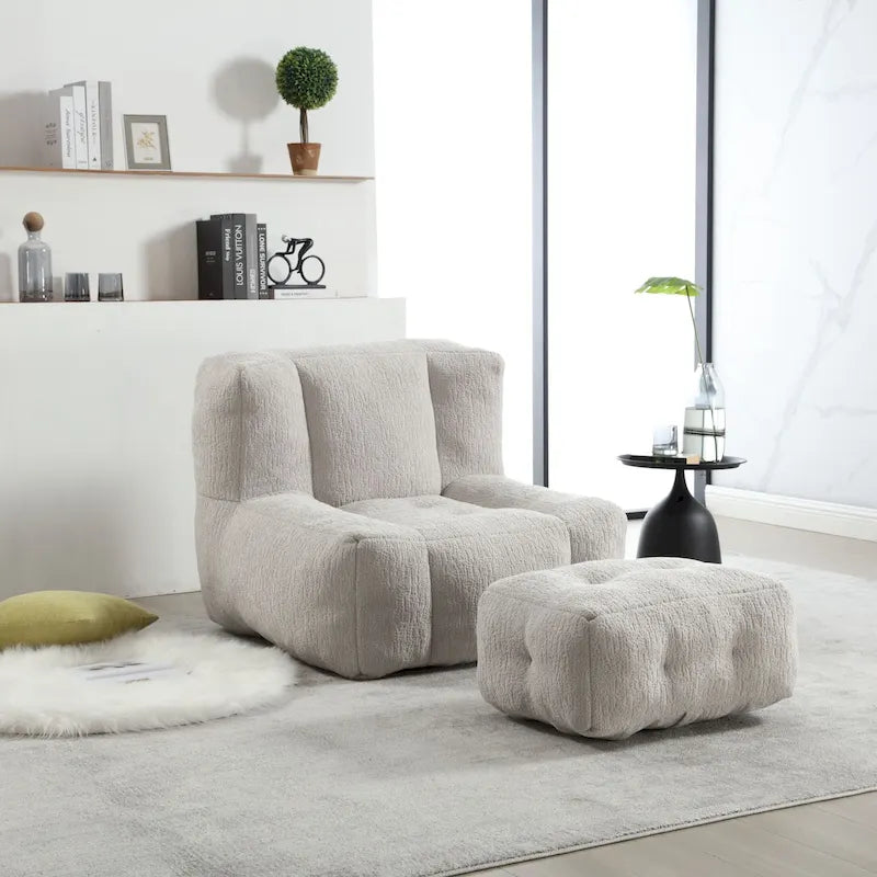 Oaks Aura Fluffy Bean Bag Chair, Super Soft Lazy Sofa Chair With Memory Foam And Ottoman, Indoor Modern Bean Bag Chair