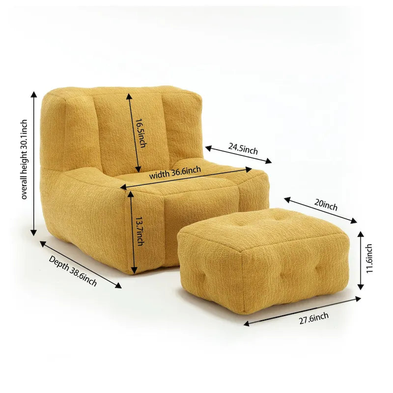 Oaks Aura Fluffy Bean Bag Chair, Super Soft Lazy Sofa Chair With Memory Foam And Ottoman, Indoor Modern Bean Bag Chair