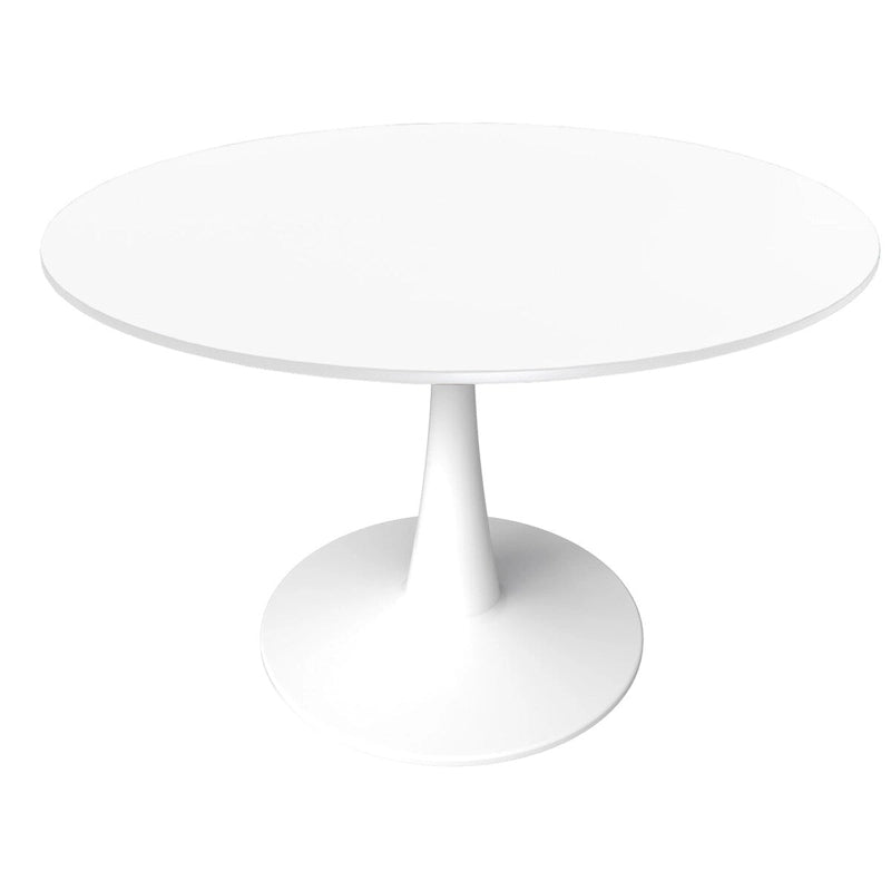 Table à manger ronde LeisureMod Bristol 40 pour 4 personnes avec plateau en MDF, piètement en acier blanc pour cuisine et salle à manger