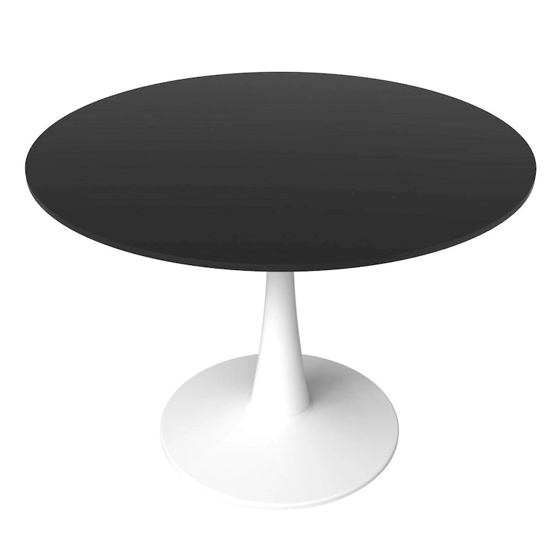 Table à manger ronde LeisureMod Bristol 40 pour 4 personnes avec plateau en MDF, piètement en acier blanc pour cuisine et salle à manger