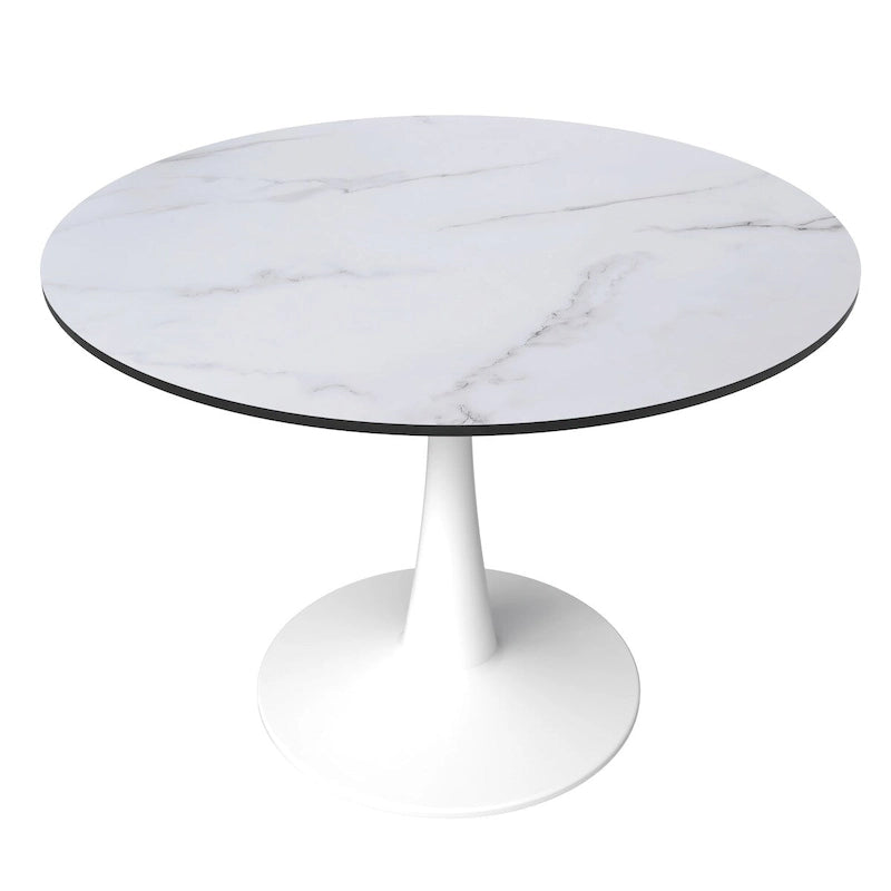 Table à manger ronde LeisureMod Bristol 40 pour 4 personnes avec plateau en MDF, piètement en acier blanc pour cuisine et salle à manger