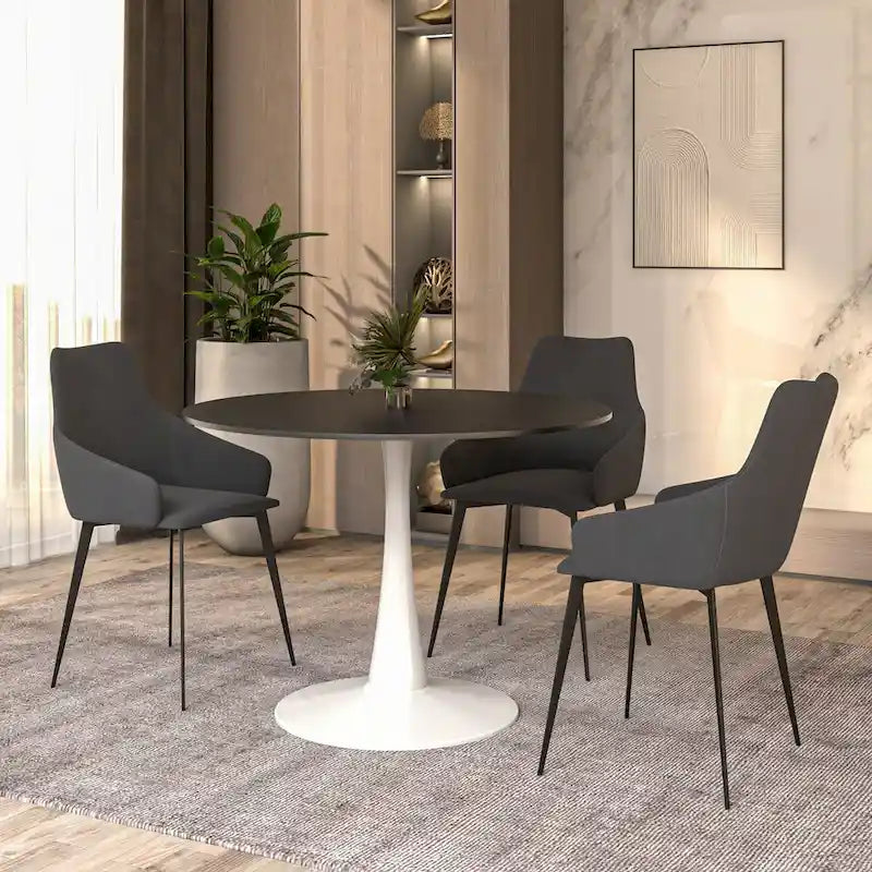 Table à manger ronde LeisureMod Bristol 40 pour 4 personnes avec plateau en MDF, piètement en acier blanc pour cuisine et salle à manger