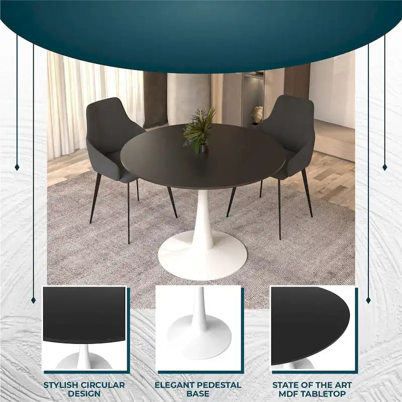 Table à manger ronde LeisureMod Bristol 40 pour 4 personnes avec plateau en MDF, piètement en acier blanc pour cuisine et salle à manger