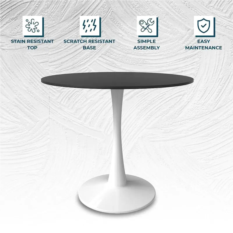 Table à manger ronde LeisureMod Bristol 40 pour 4 personnes avec plateau en MDF, piètement en acier blanc pour cuisine et salle à manger