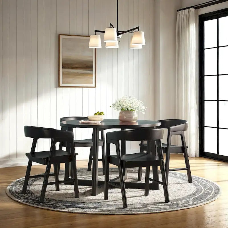 Table à manger ronde moderne en bois massif Middlebrook avec pieds géométriques