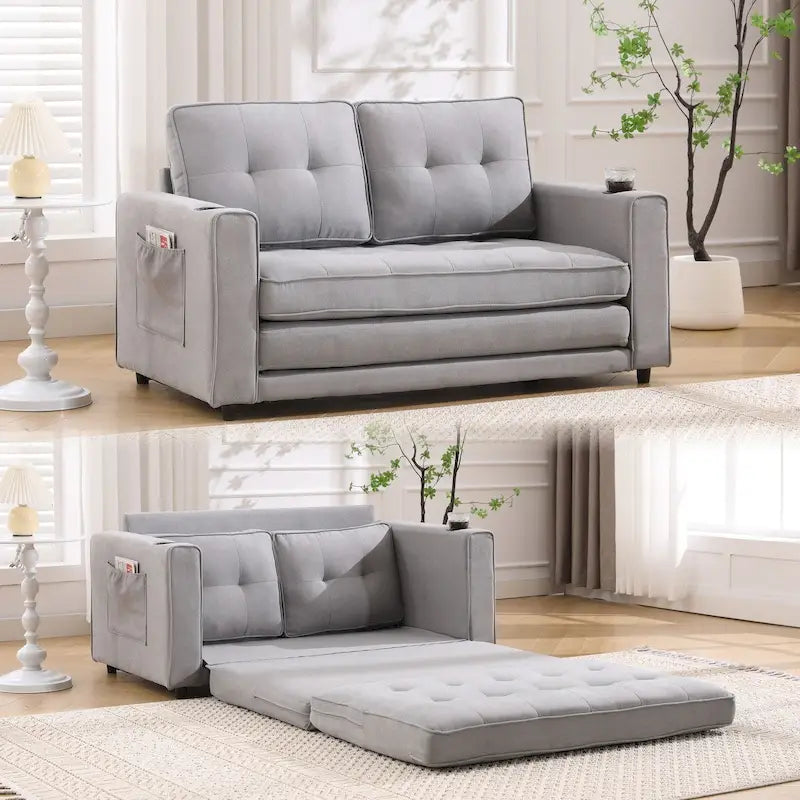Canapé-futon rembourré Oaks Aura avec canapé-lit gigogne, causeuse capitonnée pliable multicolore avec porte-gobelet