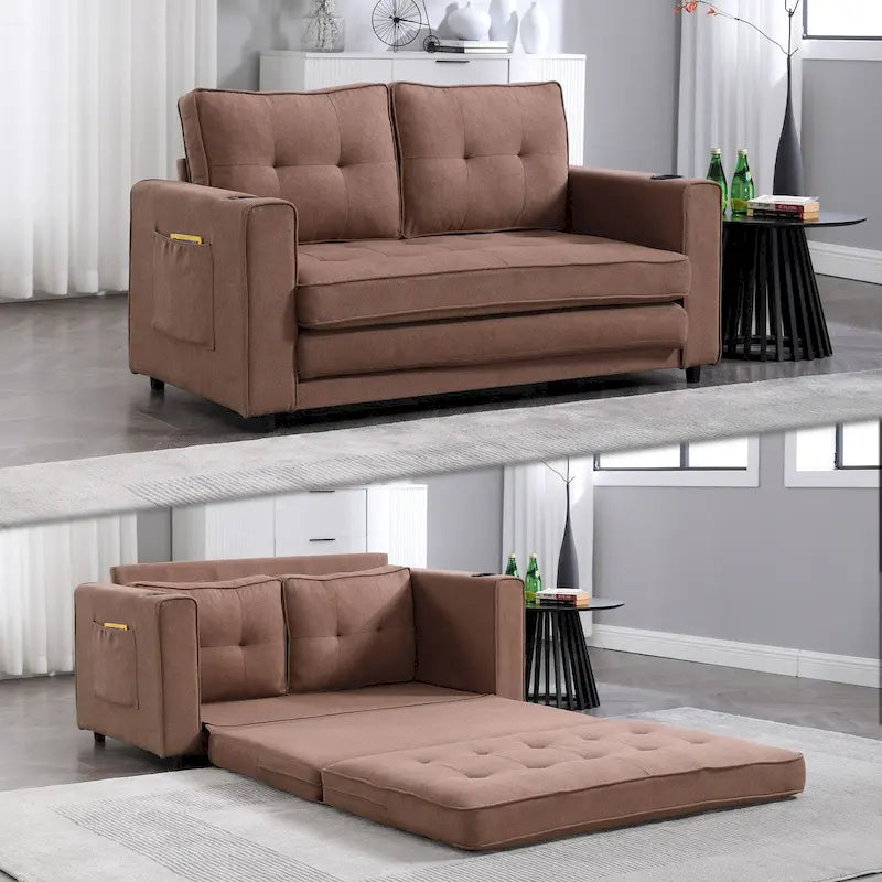 Canapé-futon rembourré Oaks Aura avec canapé-lit gigogne, causeuse capitonnée pliable multicolore avec porte-gobelet