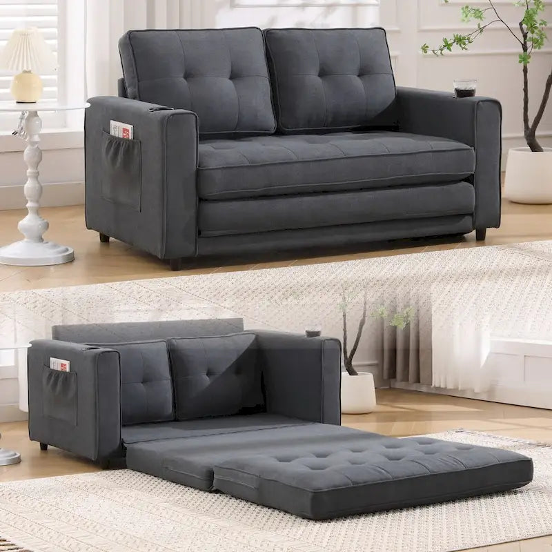 Canapé-futon rembourré Oaks Aura avec canapé-lit gigogne, causeuse capitonnée pliable multicolore avec porte-gobelet