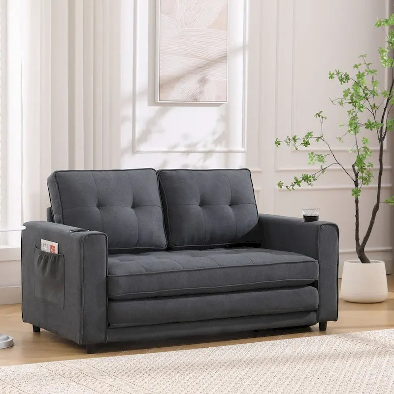 Canapé-futon rembourré Oaks Aura avec canapé-lit gigogne, causeuse capitonnée pliable multicolore avec porte-gobelet