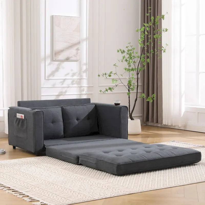 Canapé-futon rembourré Oaks Aura avec canapé-lit gigogne, causeuse capitonnée pliable multicolore avec porte-gobelet