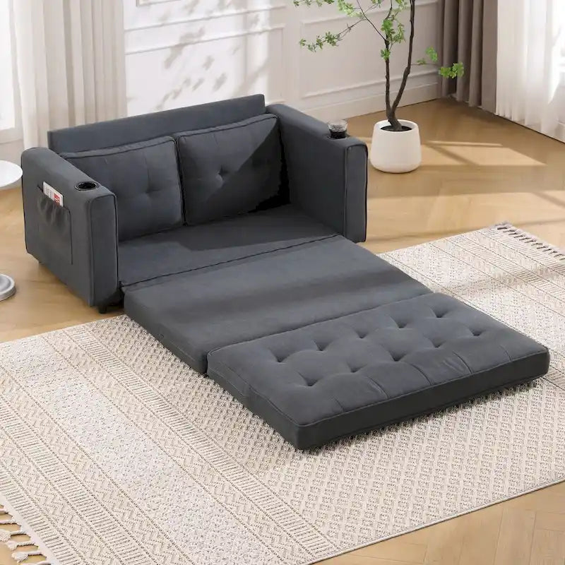 Canapé-futon rembourré Oaks Aura avec canapé-lit gigogne, causeuse capitonnée pliable multicolore avec porte-gobelet